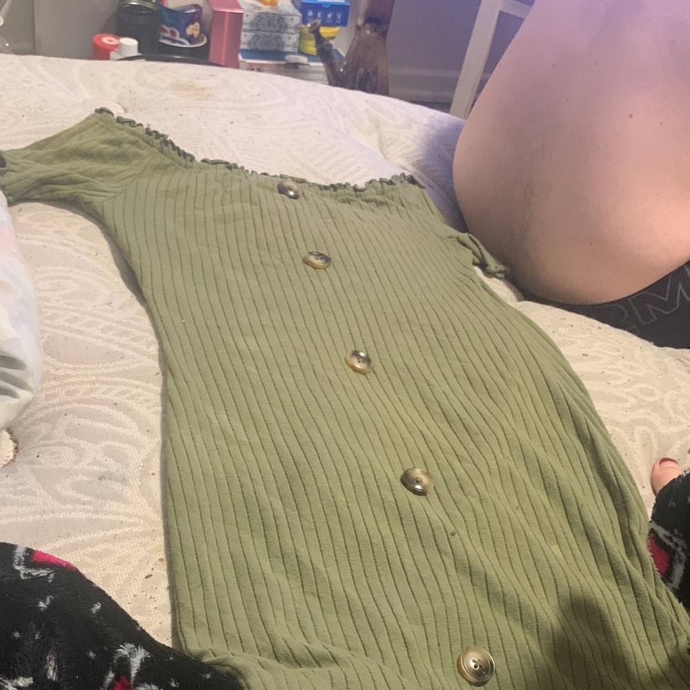 Olive Green Button-Up Dress